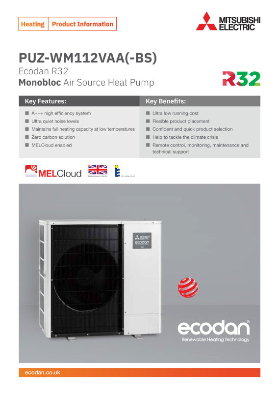 Mitsubishi Ecodan PUZ-WM112VAA(-BS) monobloc unit 11.2kw